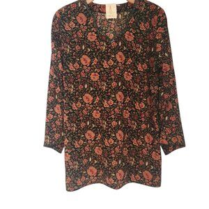 My My Top Floral Print Rhinestone Trim Boho Peasant Career Size Medium NEW NWT